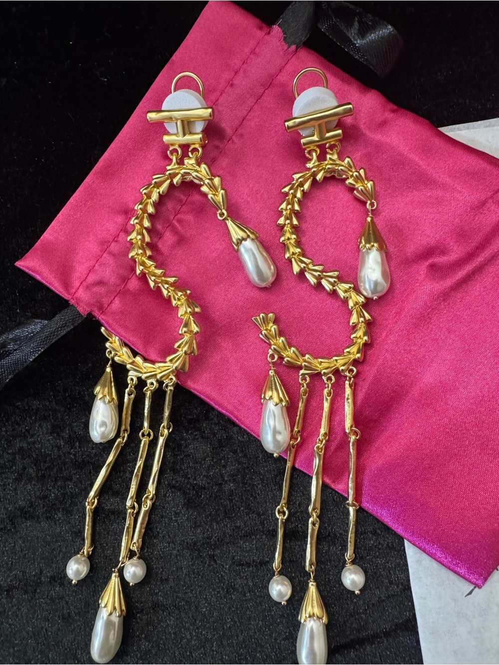 Schiaparelli inspired surrealist Gold-Tone Pearl Drop Statement Earrings